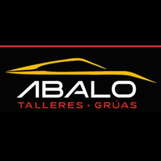 Logo de Talleres y Grúas Abalo con diseño de coche estilizado en amarillo y texto rojo